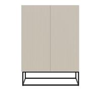 Selsey Commode Armoire 2 Portes 2 Compartiments Façade Fraisée 90 cm sur Pieds Noirs Meuble De Rangement Gris Beige Veldio