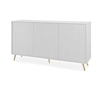 Selsey Commode Armoire 3 Portes À Lamelles 154 cm sur Pieds Dorés Meuble De Rangement Blanc Bello