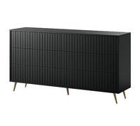 Selsey Commode Armoire 6 Tiroirs À Lamelles 154 cm sur Pieds Dorés Meuble De Rangement Noir Bello