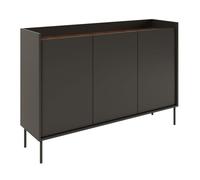 Selsey Commode Noir et Noix du Wisconsin 140 cm Design Contemporain Meuble de Chambre Scandinave Commode Bois Clair avec Finition Mate Pieds Métalliques 3 Portes avec Rangements Spacieux