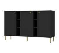 Selsey Commode Oktio 95x157,7x40,8 cm- Buffet Rangement Graphite Noir - 3 Portes, 6 Niches - Meuble Bas Salle à Manger - Panneaux Mélaminés 16 mm - Pieds Métalliques Dorés - Élégance et Fonctionnalité