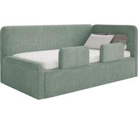 Selsey Fanko – Lit enfant 90 x 200 cm avec barrière de sécurité, matelas, tête de lit à droite, peluche, vert sauge