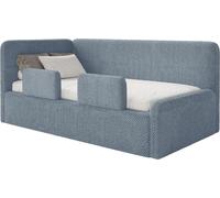 Selsey Fanko – Lit enfant 90 x 200 cm avec barrière de sécurité, matelas, tête de lit à gauche, peluche, bleu