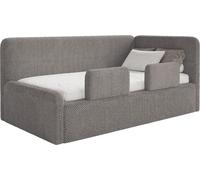 Selsey Fanko – Lit enfant 90x200 cm avec barrière de sécurité, matelas, tête de lit à droite, peluche, taupe