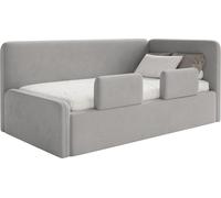 Selsey Fanko – Lit enfant 90x200 cm avec barrière de sécurité, matelas, tête de lit à droite, velours, gris clair