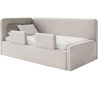 Selsey Fanko – Lit enfant 90x200 cm avec barrière de sécurité, matelas, tête de lit à gauche, velours, beige clair