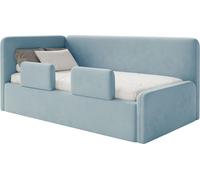 Selsey Fanko – Lit enfant 90x200 cm avec barrière de sécurité, matelas, tête de lit à gauche, velours, bleu clair