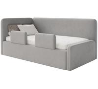 Selsey Fanko – Lit enfant 90x200 cm avec barrière de sécurité, matelas, tête de lit à gauche, velours, gris clair