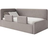 Selsey Fanko – Lit enfant 90x200 cm avec barrière de sécurité, matelas, tête de lit à gauche, velours, gris-beige