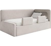 Selsey Fanko – Lit enfant 90x200 cm avec barrière de sécurité, tête de lit à droite, velours, beige clair