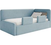 Selsey Fanko – Lit enfant 90x200 cm avec barrière de sécurité, tête de lit à droite, velours, bleu clair