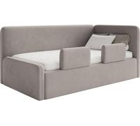 Selsey Fanko – Lit enfant 90x200 cm avec barrière de sécurité, tête de lit à droite, velours, gris-beige