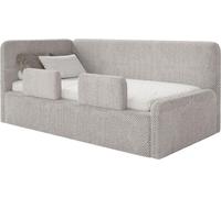 Selsey Fanko – Lit enfant 90x200 cm avec barrière de sécurité, tête de lit à gauche, peluche, gris-beige