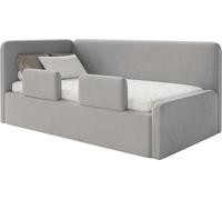 Selsey Fanko – Lit enfant 90x200 cm avec barrière de sécurité, tête de lit à gauche, velours, gris clair
