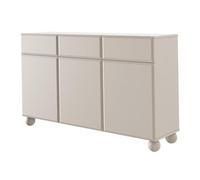 Selsey Kommode Weiß - 3-Türiges Sideboard mit Schubladen - Laminierte Spanplatte, Sandbeige, 90,5x150x39 cm - Kugelförmige Holzfüße, Push-to-Open-System, Pflegeleicht, Ideal für Schlafzimmer