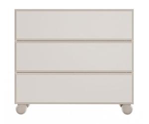 Selsey Kommode Weiß Sandbeige - 100 cm Breit 3 Schubladen - Push-to-Open System - Laminierte Spanplatte mit PVC-Kanten - Kugelförmige Holzfüße - Schlafzimmer Kommode - Modernes Design
