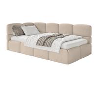 SELSEY - Lit ado CLOUDY - avec matelas & coffre - Chenille - Beige - Tête de lit à gauche - 120x200 cm