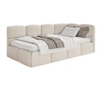 SELSEY - Lit ado CLOUDY - avec matelas & coffre - Chenille - Crème - Tête de lit à droite - 120x200 cm