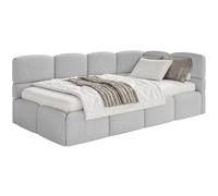 SELSEY - Lit ado CLOUDY - avec matelas & coffre - Chenille - Gris clair - Tête de lit à droite - 120x200 cm