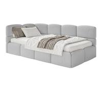 SELSEY - Lit ado CLOUDY - avec matelas & coffre - Chenille - Gris clair - Tête de lit à gauche - 120x200 cm