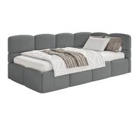 SELSEY - Lit ado CLOUDY - avec matelas & coffre - Chenille - Gris foncé - Tête de lit à droite - 120x200 cm