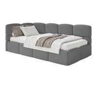 SELSEY - Lit ado CLOUDY - avec matelas & coffre - Chenille - Gris foncé - Tête de lit à gauche - 120x200 cm