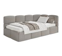 SELSEY - Lit ado CLOUDY - avec matelas & coffre - Chenille - Marron clair - Tête de lit à droite - 120x200 cm