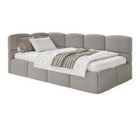 SELSEY - Lit ado CLOUDY - avec matelas & coffre - Chenille - Marron clair - Tête de lit à gauche - 120x200 cm