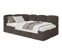 SELSEY - Lit ado CLOUDY - avec matelas & coffre - Chenille - Marron - Tête de lit à gauche - 120x200 cm
