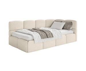 SELSEY - Lit ado CLOUDY - avec matelas & coffre - Maille bou Beige clair - Tête de lit à droite - 120x200 cm
