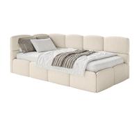 SELSEY - Lit ado CLOUDY - avec matelas & coffre - Maille bou Beige clair - Tête de lit à gauche - 120x200 cm