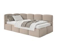 SELSEY - Lit ado CLOUDY - avec matelas & coffre - Velours - Beige - Tête de lit à gauche - 120x200 cm