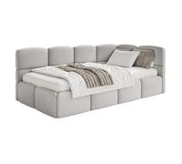 SELSEY - Lit ado CLOUDY - avec matelas & coffre - Velours - Gris clair - Tête de lit à droite - 120x200 cm