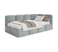 SELSEY - Lit ado CLOUDY - avec matelas & coffre - Velours - Gris - Tête de lit à droite - 120x200 cm