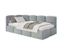 SELSEY - Lit ado CLOUDY - avec matelas & coffre - Velours - Gris - Tête de lit à gauche - 120x200 cm