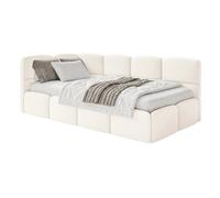 SELSEY - Lit ado CLOUDY - avec matelas - Velours - Crème - Tête de lit à gauche - 90x200 cm
