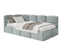 SELSEY - Lit ado CLOUDY - avec matelas - Velours - Gris - Tête de lit à gauche - 90x200 cm