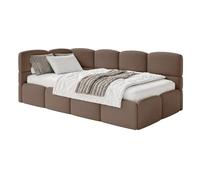SELSEY - Lit ado CLOUDY - avec matelas - Velours - Marron - Tête de lit à gauche - 90x200 cm