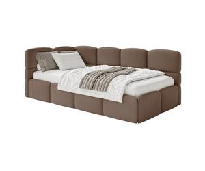 SELSEY - Lit ado CLOUDY - avec matelas - Velours - Marron - Tête de lit à gauche - 90x200 cm