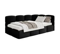 SELSEY - Lit ado CLOUDY - avec matelas - Velours - Noir - Tête de lit à droite - 90x200 cm