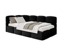 SELSEY - Lit ado CLOUDY - avec matelas - Velours - Noir - Tête de lit à gauche - 90x200 cm