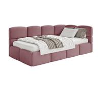 SELSEY - Lit ado CLOUDY - avec matelas - Velours - Rose - Tête de lit à droite - 90x200 cm