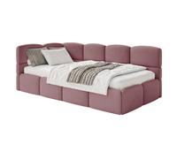 SELSEY - Lit ado CLOUDY - avec matelas - Velours - Rose - Tête de lit à gauche - 90x200 cm