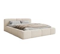 SELSEY - Lit coffre BOWIA - Maille bou Beige clair - 200x200 cm