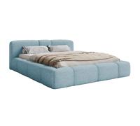 SELSEY - Lit coffre BOWIA - Peluche - Bleu - 140x200 cm