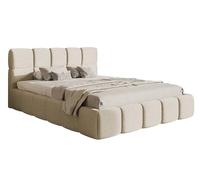 Selsey Lit Double Rembourré pour Adultes 140 x 200 cm Cadre De Lit Capitonné Sommier À Lattes en Bois Chambre À Coucher Gris Clair Cloudy