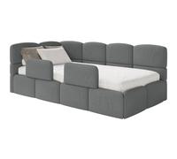 SELSEY - Lit enfant CLOUDY - avec coffre & 2 barrières - Chenille - Gris foncé - Tête de lit à gauche - 120x200 cm