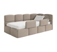 SELSEY - Lit enfant CLOUDY - avec coffre & 2 barrières - Velours - Beige - Tête de lit à droite - 120x200 cm