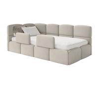 SELSEY - Lit enfant CLOUDY - avec matelas & barrière - Velours - Beige clair - Tête de lit à gauche - 90x200 cm
