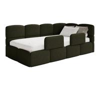 SELSEY - Lit enfant CLOUDY - avec matelas & coffre - Maille bou Vert olive - Tête de lit à droite - 120x200 cm
